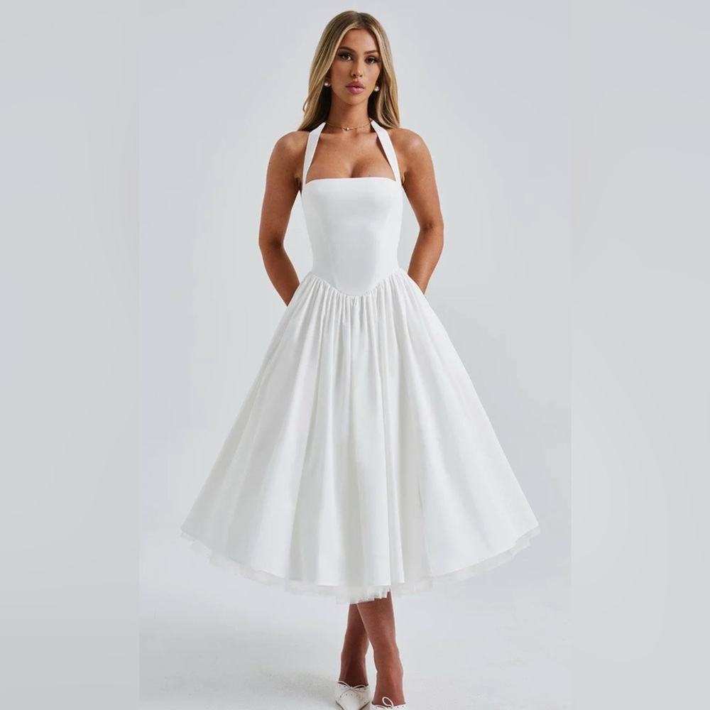 Elegant White Halter Wedding Dress